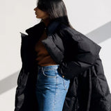 Xylia | Parka femme longue avec ceinture à nouer et manches volumineuses