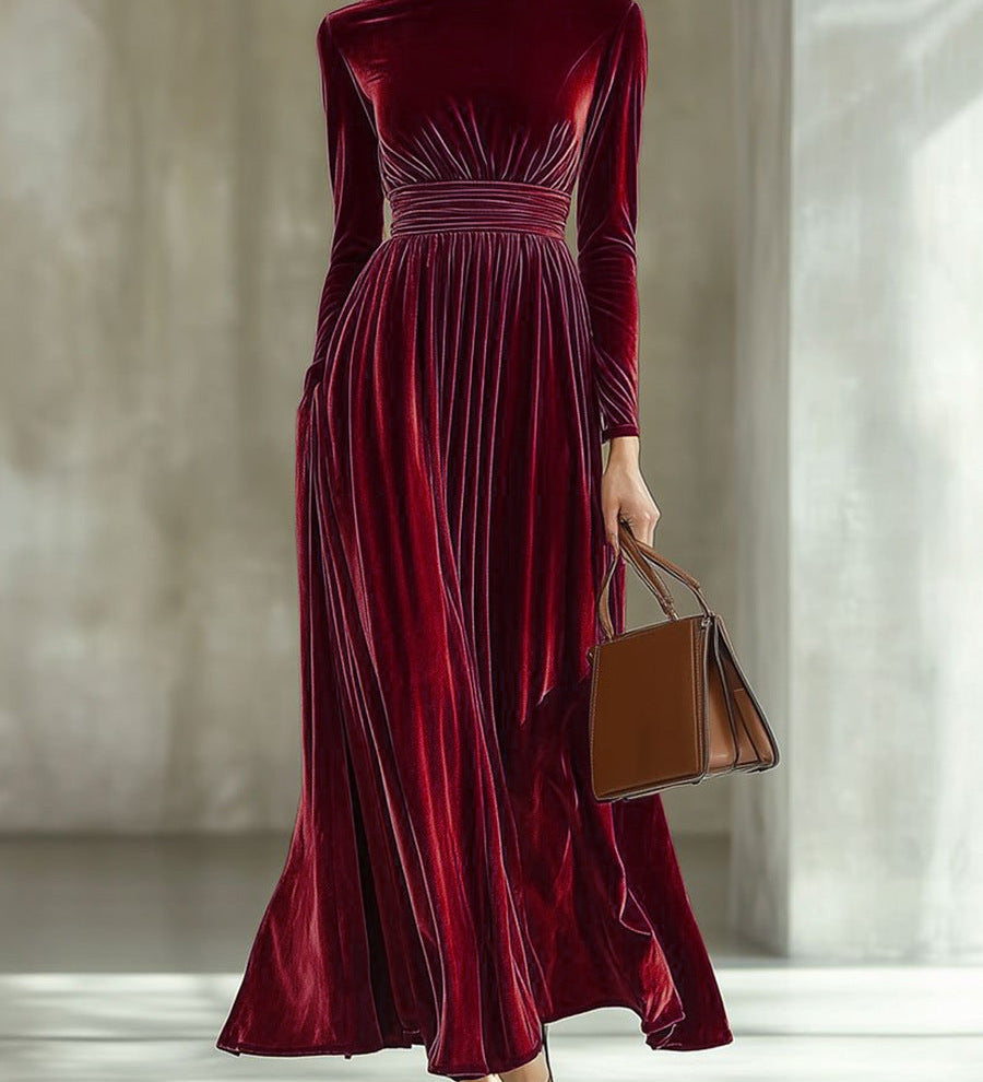 Marie | Robe Maxi en Velours Plissé