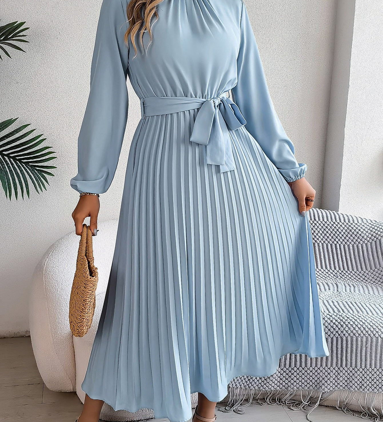 Martine | Robe Maxi Plissée Ceinturée