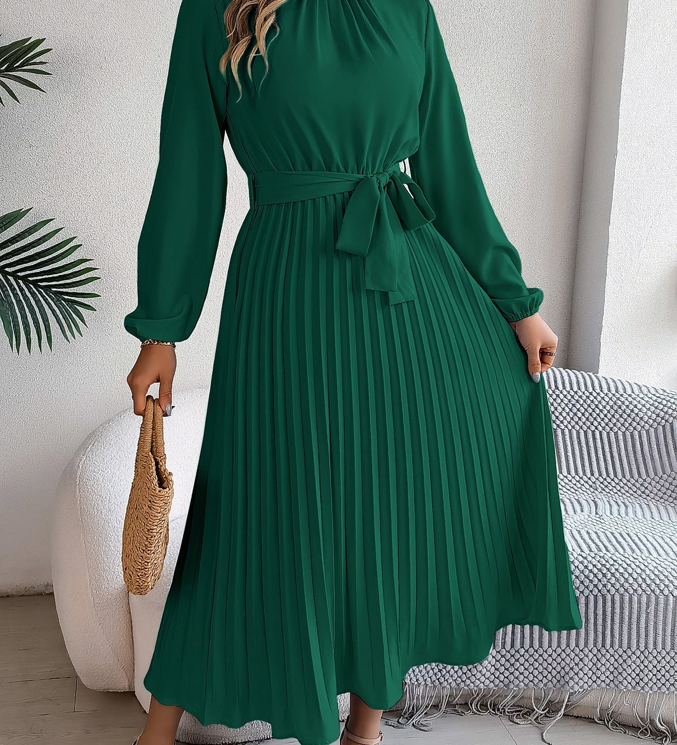 Martine | Robe Maxi Plissée Ceinturée
