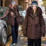 Nolwenn | Manteau d'hiver court pour femme, avec col en fausse fourrure amovible et poches