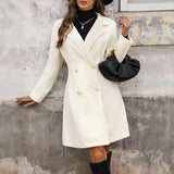 Elyette | Manteau long pour femme, à manches longues, jusqu'au genou et avec des boutons