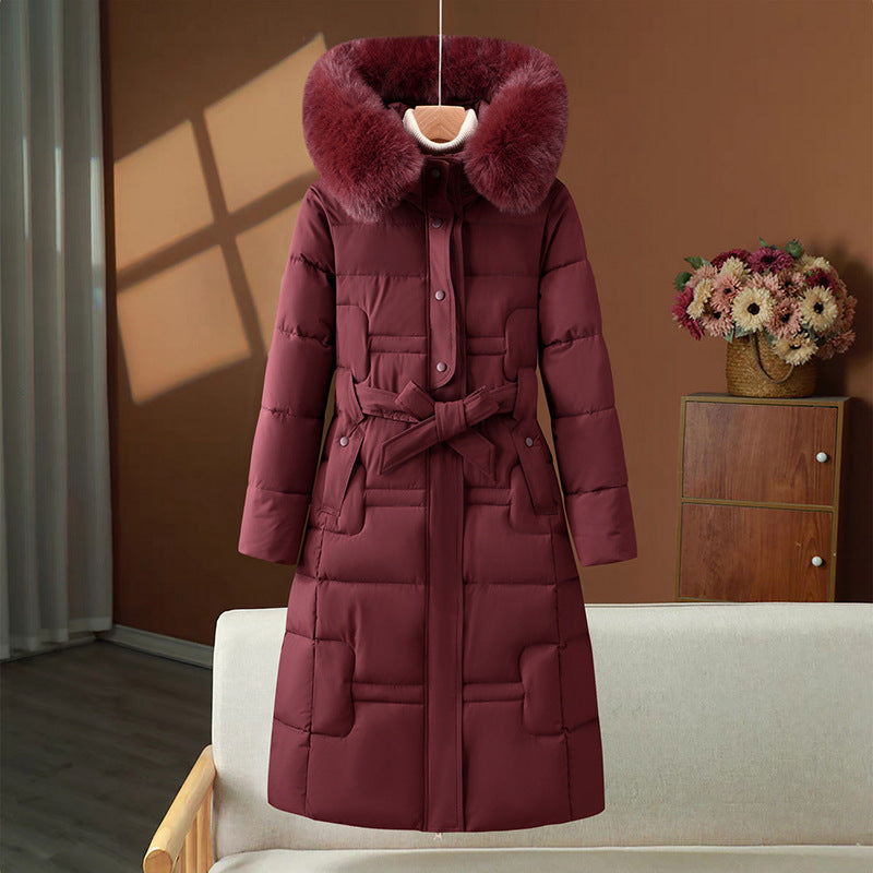 Perrette | Manteau d'hiver long matelassé pour femme, avec col en fausse fourrure amovible