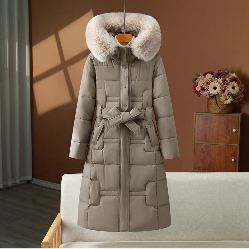 Perrette | Manteau d'hiver long matelassé pour femme, avec col en fausse fourrure amovible