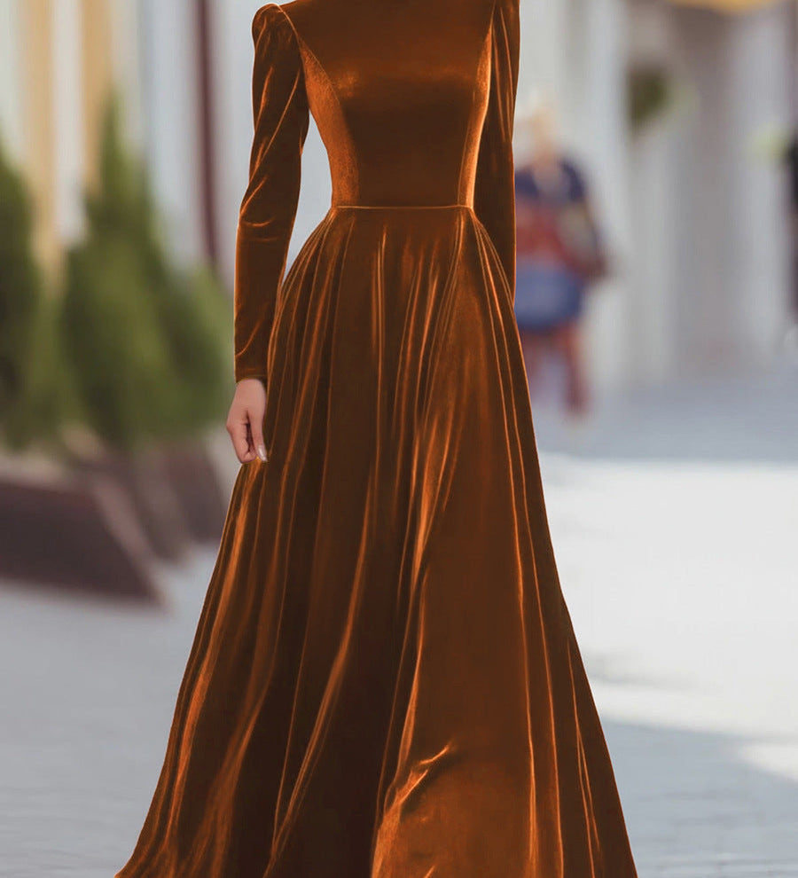 Éléonore | Robe Maxi en Velours à Col Montant