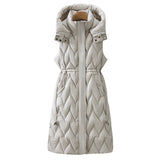 Olympe | Gilet long matelassé pour femme, avec capuche et cordon ajustable à la taille