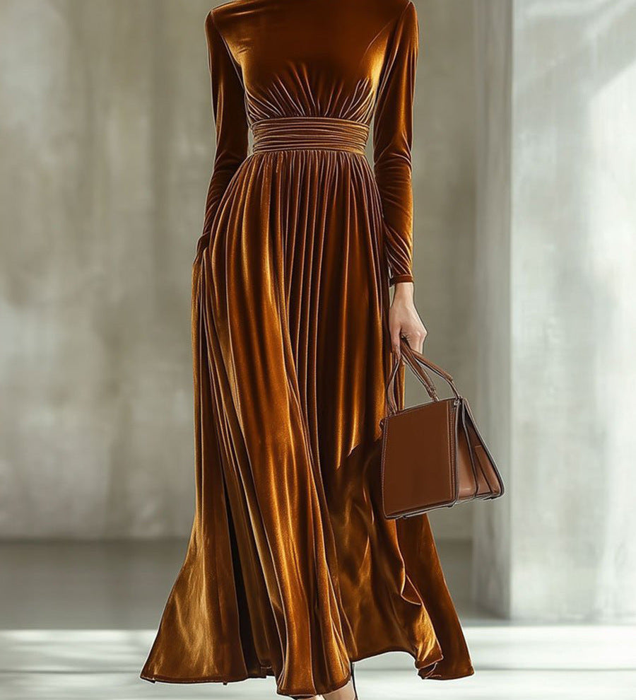 Marie | Robe Maxi en Velours Plissé