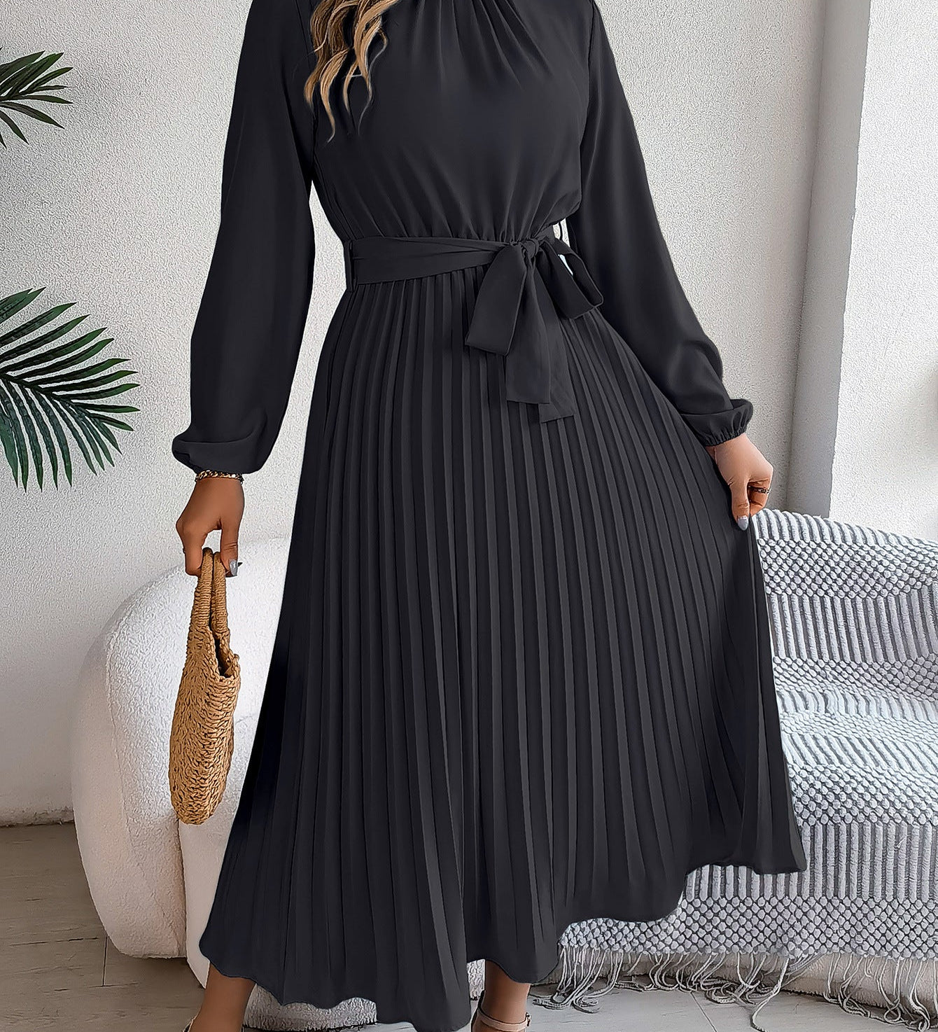Martine | Robe Maxi Plissée Ceinturée