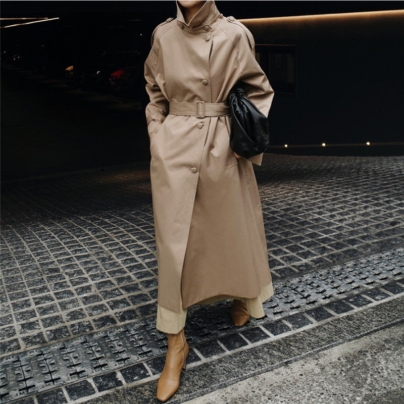 Edwige | Trench-coat long pour femme, avec col montant et ceinture à la taille