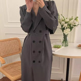 Célie | Robe blazer pour femme, à double boutonnage, avec manches bouffantes et revers longs