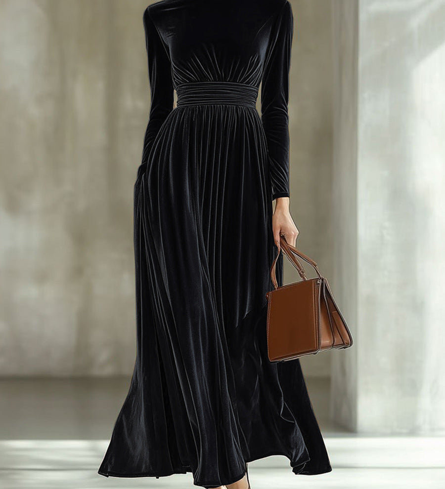 Marie | Robe Maxi en Velours Plissé