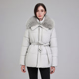 Marise | Veste courte matelassée pour femme avec col en fausse fourrure amovible et ceinture