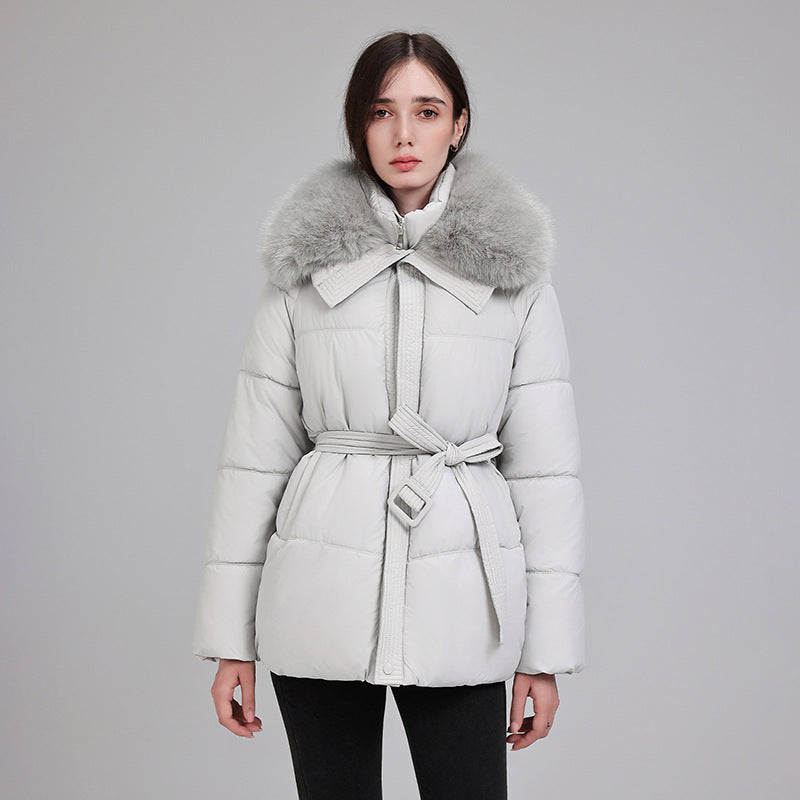 Marise | Veste courte matelassée pour femme avec col en fausse fourrure amovible et ceinture