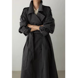 Prisca | Gabardine oversize femme, de longueur maxi, avec ceinture à la taille et épaulettes