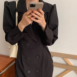 Célie | Robe blazer pour femme, à double boutonnage, avec manches bouffantes et revers longs