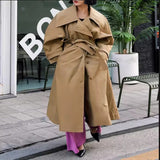 Zenobie | Manteau oversize pour femme avec col drapé et ceinture à nouer
