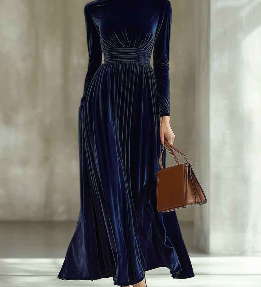 Marie | Robe Maxi en Velours Plissé