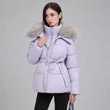Marise | Veste courte matelassée pour femme avec col en fausse fourrure amovible et ceinture
