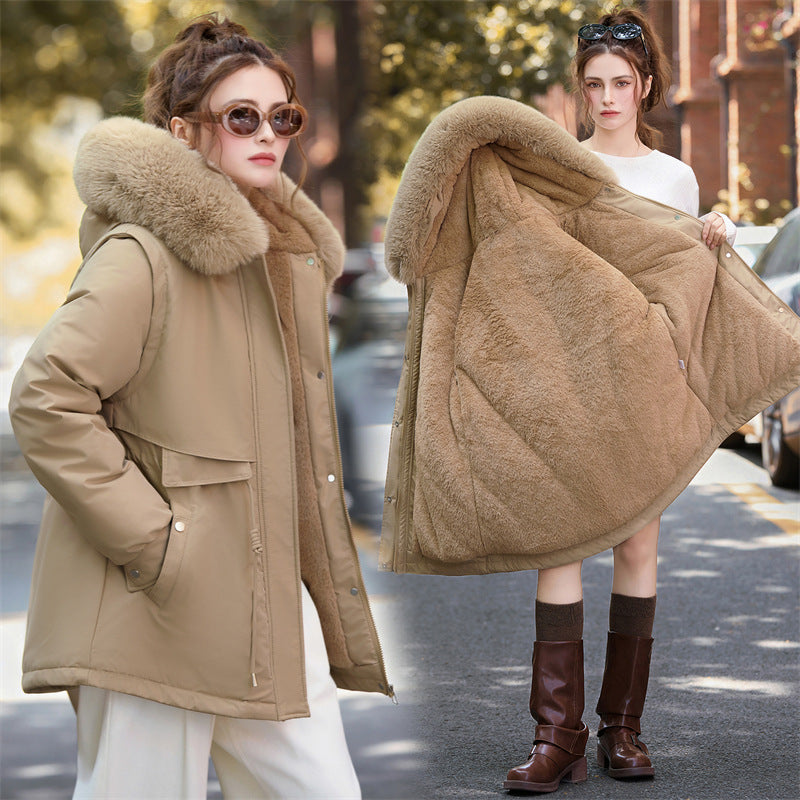 Nolwenn | Manteau d'hiver court pour femme, avec col en fausse fourrure amovible et poches