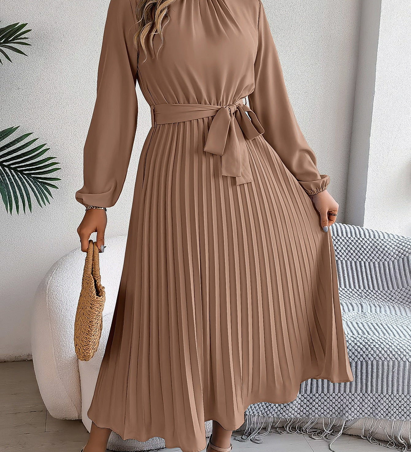 Martine | Robe Maxi Plissée Ceinturée