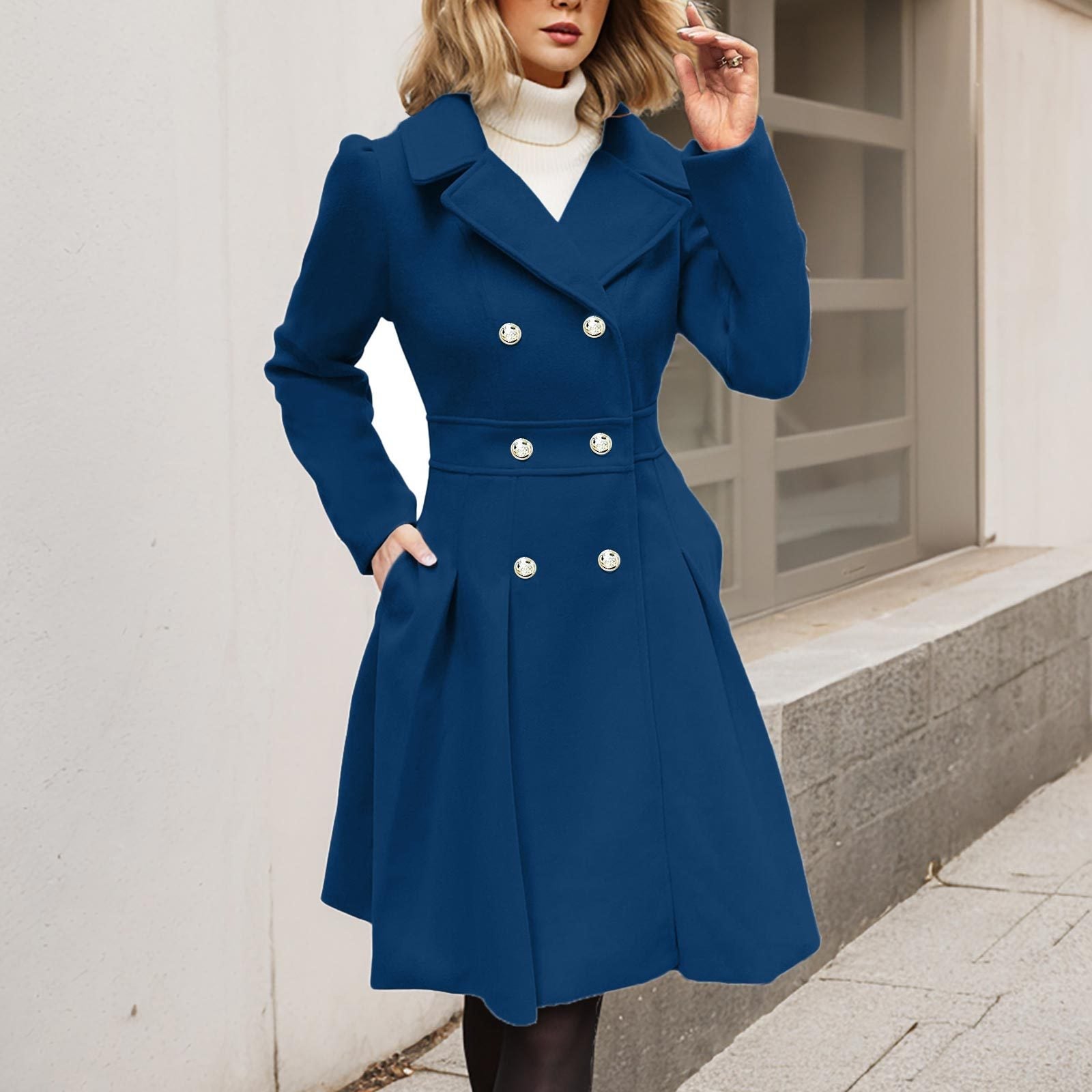 Daphnée | Manteau long à manches longues pour femme, avec poches