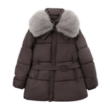 Marise | Veste courte matelassée pour femme avec col en fausse fourrure amovible et ceinture