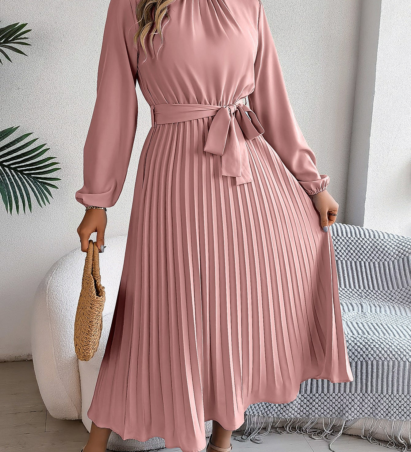 Martine | Robe Maxi Plissée Ceinturée