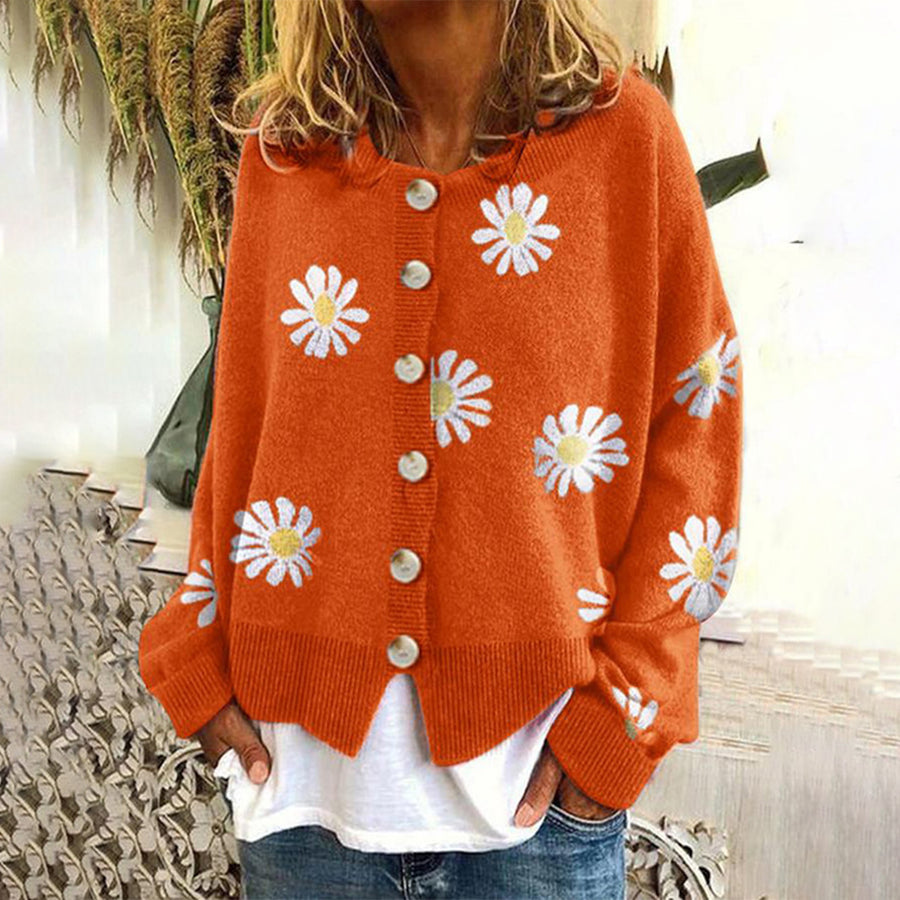 Océane - Cardigan Douillet en Tricot à Motif Marguerite
