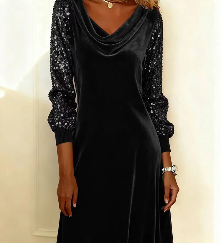 Sophie | Robe à Manches en Velours Étincelant
