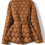 Aymeline - Manteau élégant en plumes avec ceinture