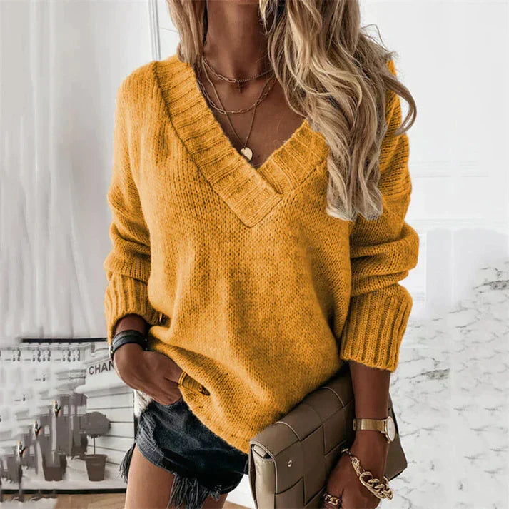 Quilaine - Pull en tricot doux à col en V