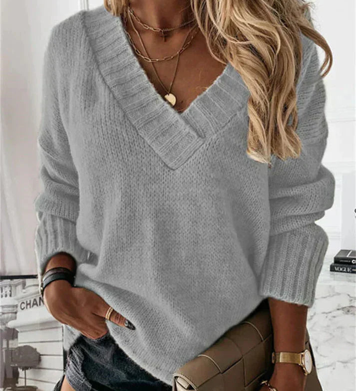 Quilaine - Pull en tricot doux à col en V