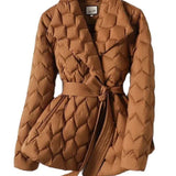 Aymeline - Manteau élégant en plumes avec ceinture