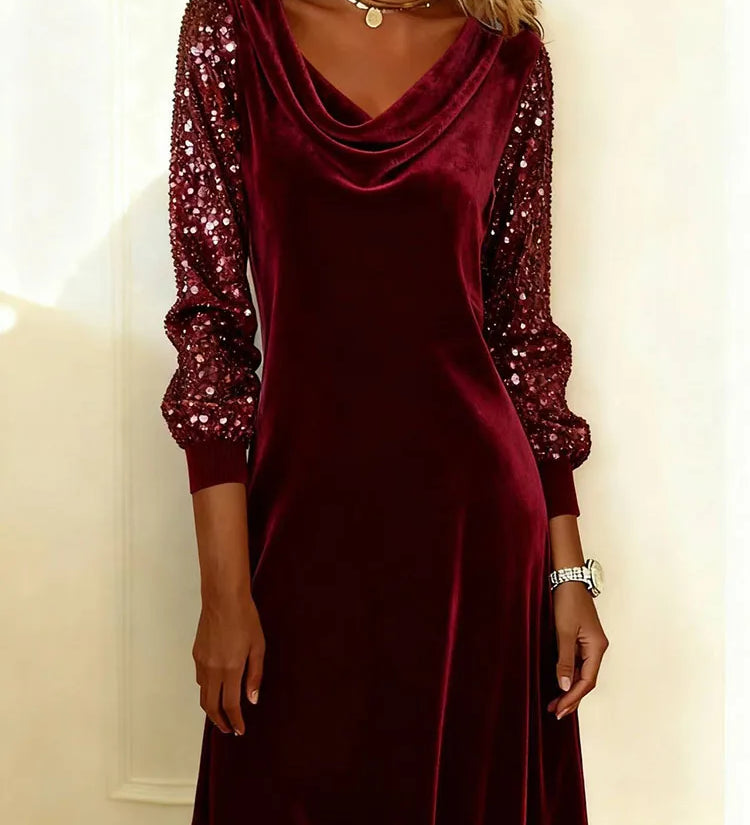 Sophie | Robe à Manches en Velours Étincelant