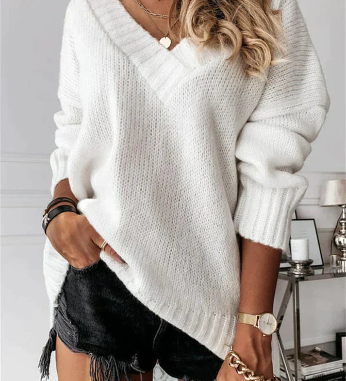 Quilaine - Pull en tricot doux à col en V