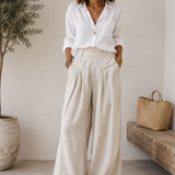 Chrissy | Pantalon en mélange de lin avec jambe large et taille élastique