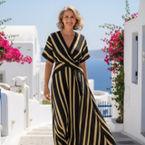 Lina - Robe Midi Rayée à Enveloppe