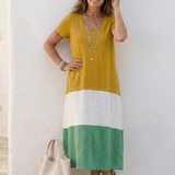 Thalia - Robe Midi Bicolore d'Été Élégante