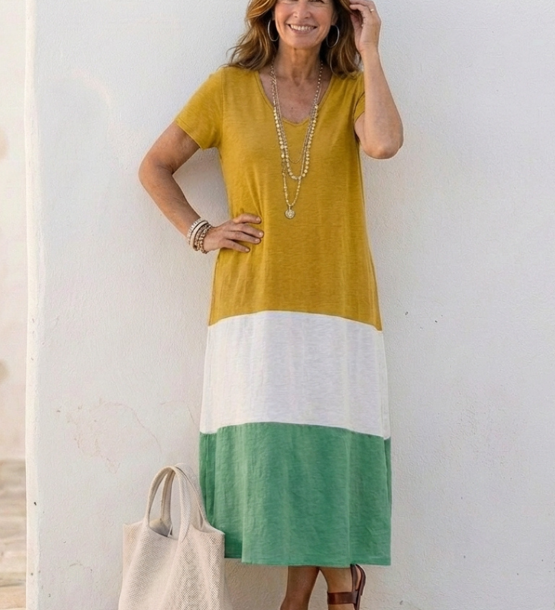 Thalia - Robe Midi Bicolore d'Été Élégante