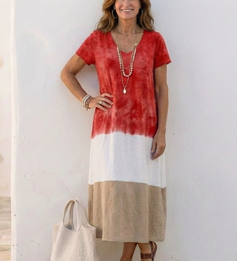 Thalia - Robe Midi Bicolore d'Été Élégante