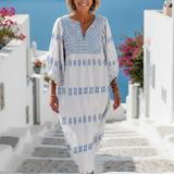 Evadne - Robe Maxi Brodée à Manches Longues