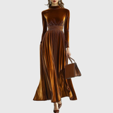 Marie | Robe Maxi en Velours Plissé