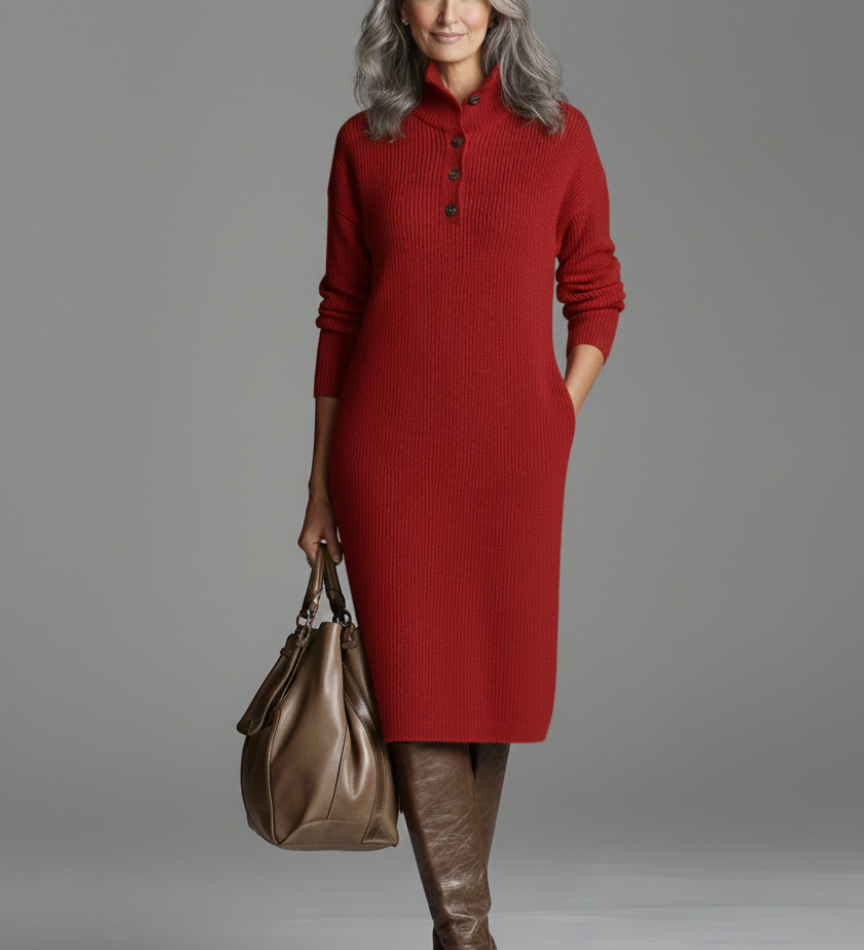 Delphinie | Robe midi côtelée chic