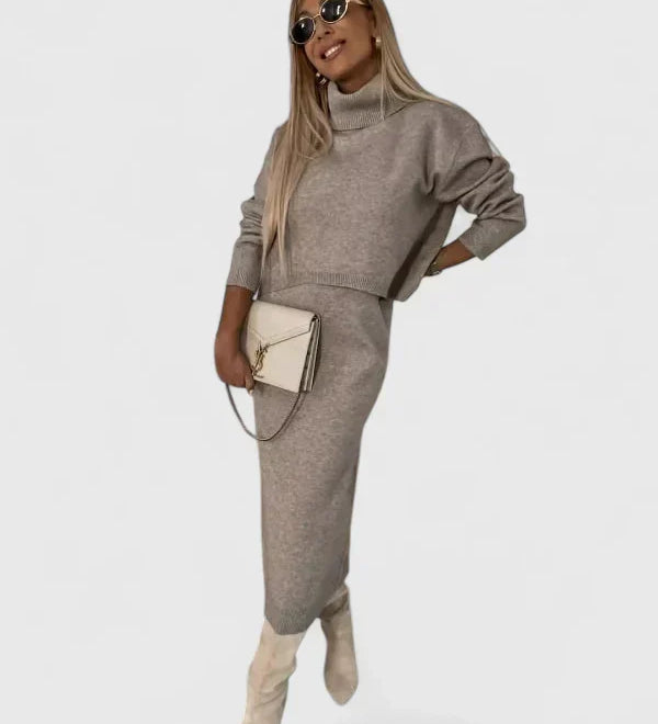 Chrystahl | Ensemble Robe Élégante et Pull Col Roulé