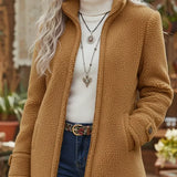 Xolane | Manteau à col montant avec fermeture éclair intégrale, en tissu luxueux au toucher laineux
