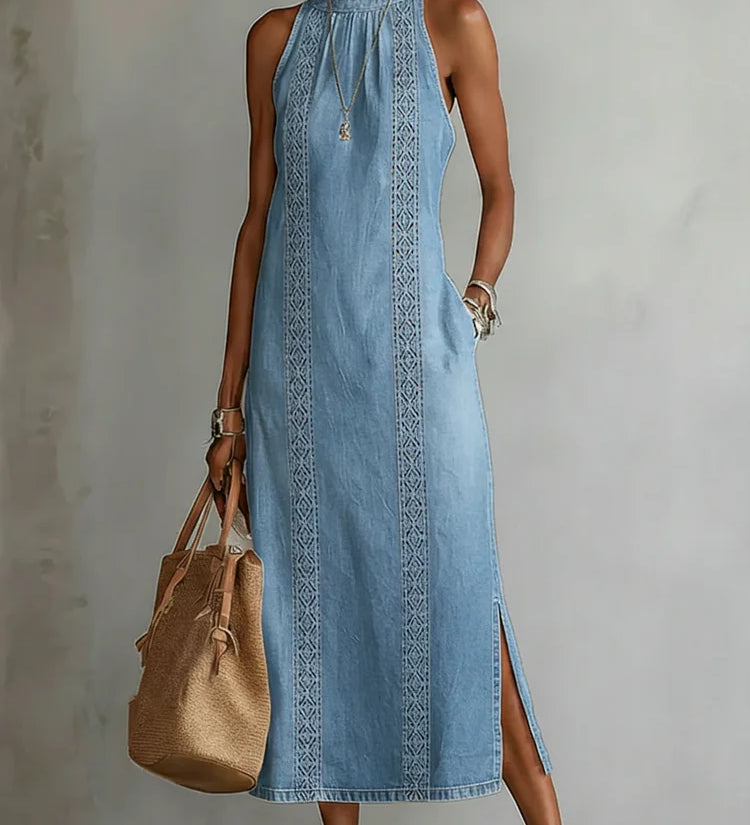 Soline | Robe en denim à dentelle rétro