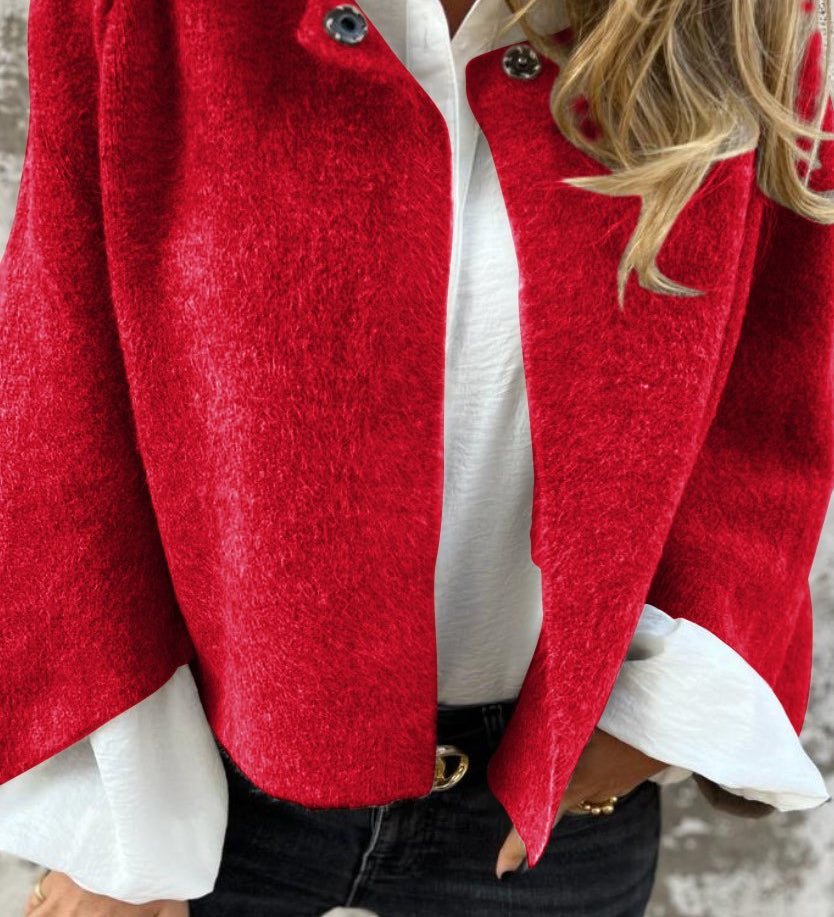 Gwenaëlle | manteau en laine pour femme, avec col rond et manches longues