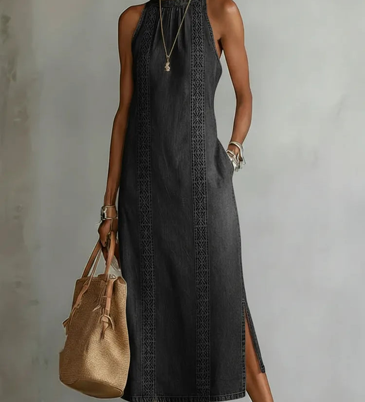 Soline | Robe en denim à dentelle rétro