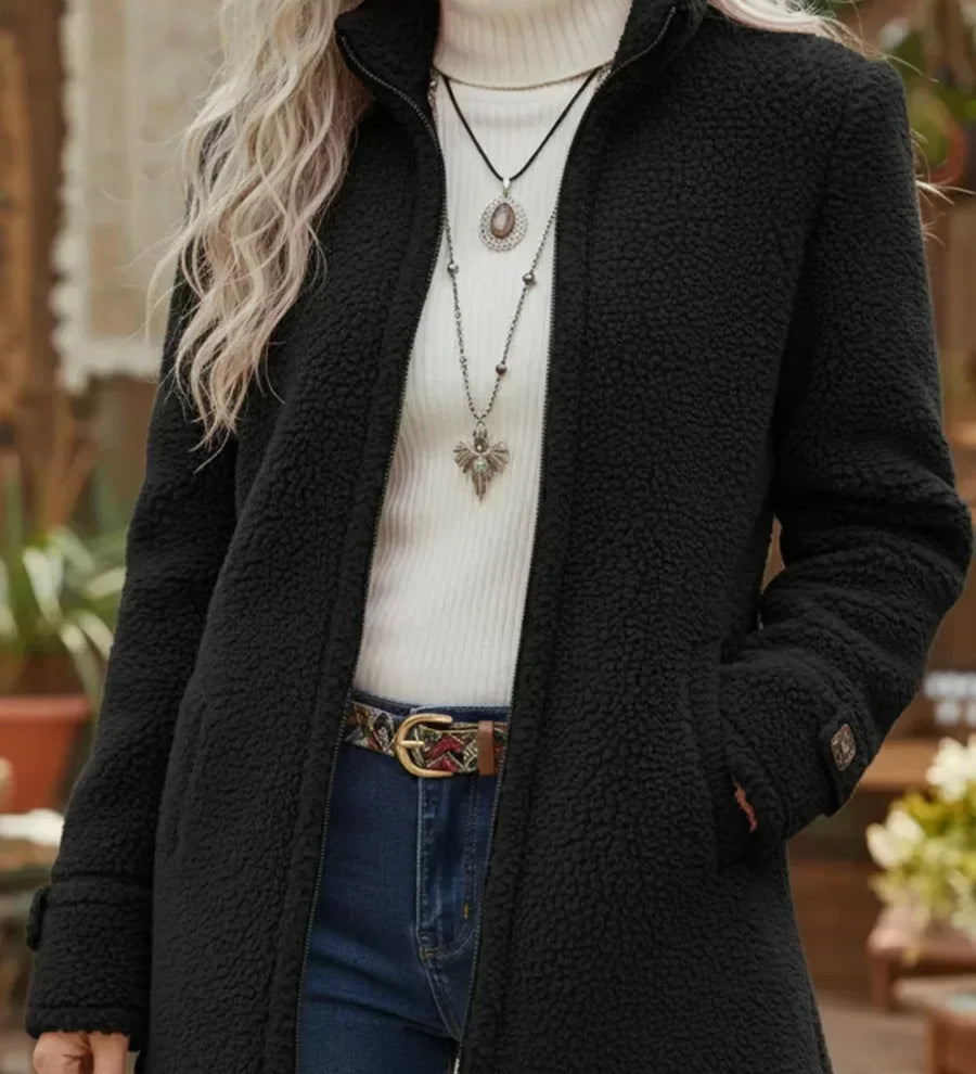 Xolane | Manteau à col montant avec fermeture éclair intégrale, en tissu luxueux au toucher laineux