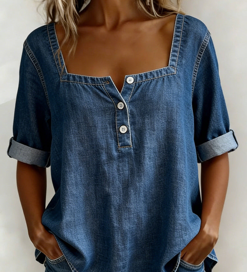 Marceline | Chemise denim col carré